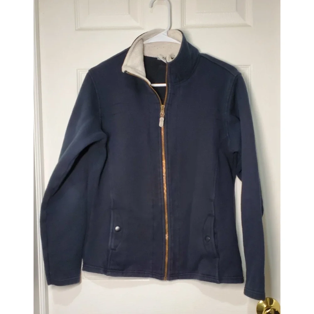 Columbia Women’s Full Zip Fleece Jacket Size M Navy Blue Sherpa Lined Soft Warm